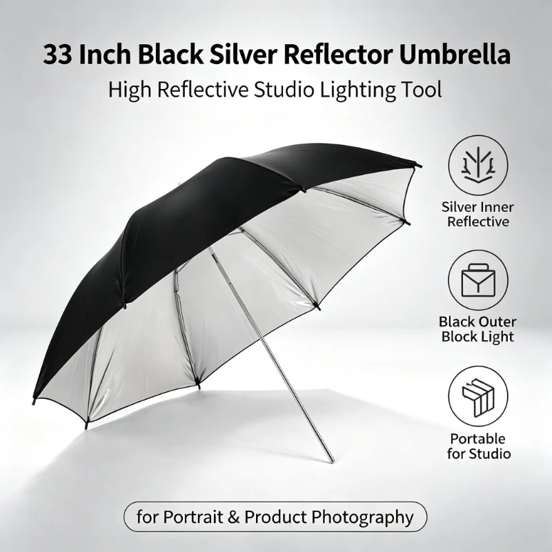 Photography Lighting Umbrella - 2026 Black Durable 33-inch Reflective Umbrella