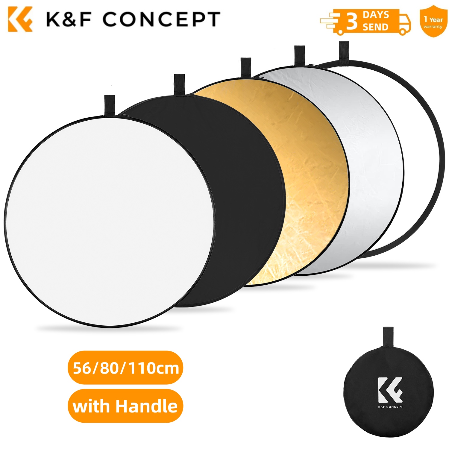 Photography Lighting Reflector - K&F CONCEPT 56/80/110cm 5-in-1 Photography Light