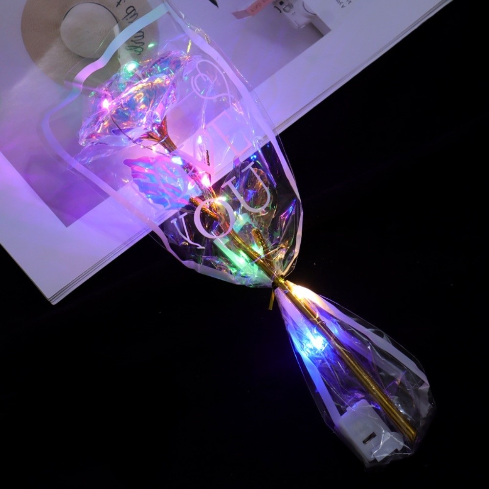 Photography Artificial Lighting - Glowing Gold Foil Rose Flower Colourful