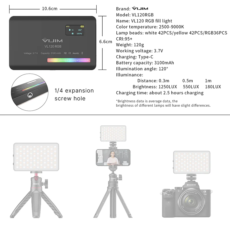 2026 New120 RGB Pocket Fill Li - Photography Mobile Lighting ulasan dan harga