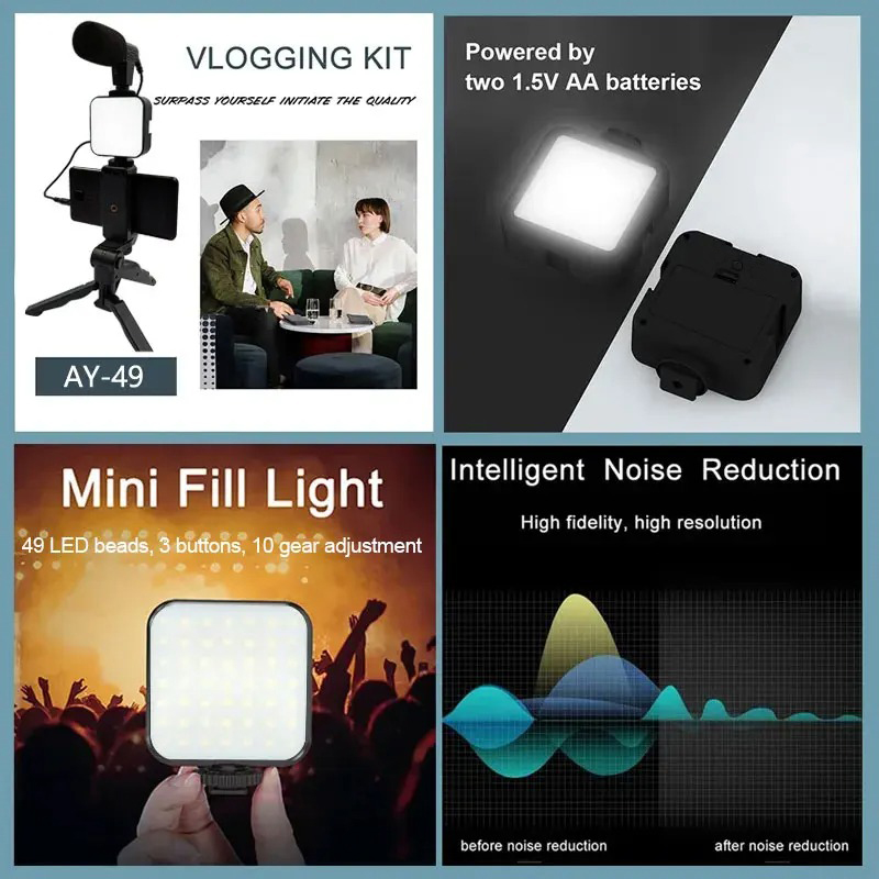 AY49 Smartphone Vlogging Kit W - Iris Photography Led Lighting Pack ulasan dan harga